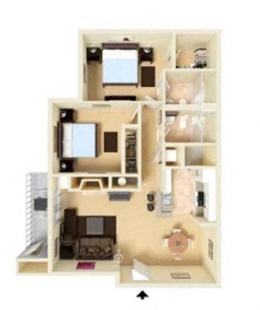 2 Bed 2 Bath Floor Plan at Edgewater Apartments, Boise